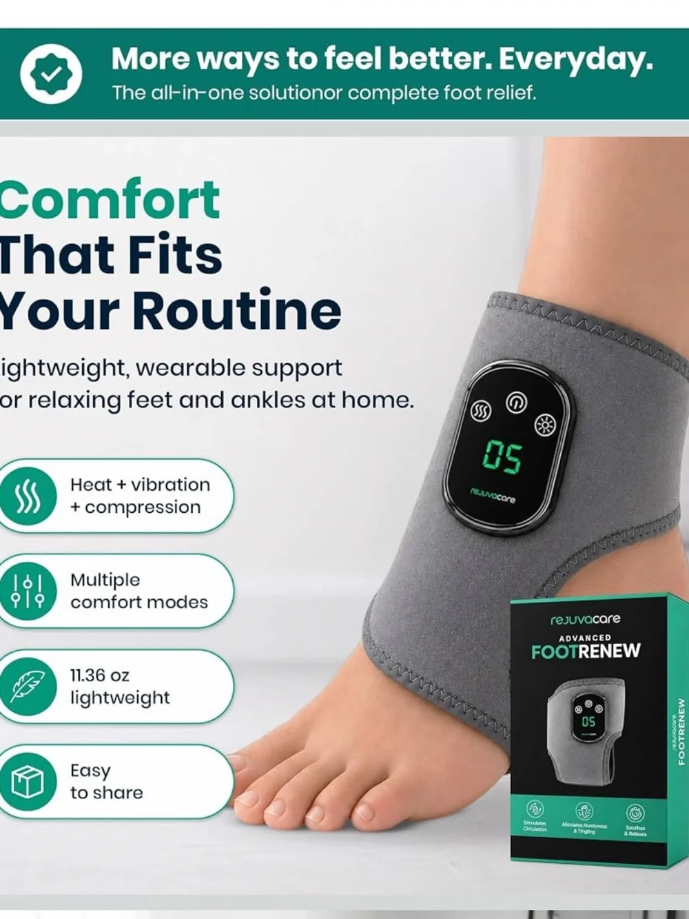 Rejuvacare Advanced Foot Renew Triple Method Foot & Ankle Massager New